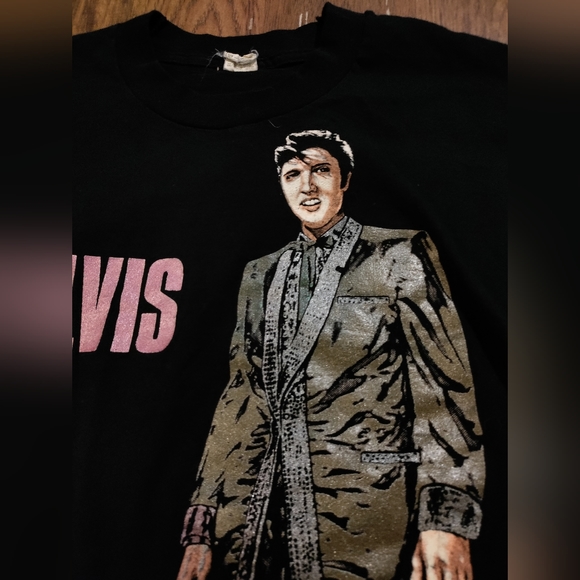 Vintage 80s Elvis Presley Gold Suit Black T-shirt Single Stitch Mens 3XL Glitter - Picture 2 of 9